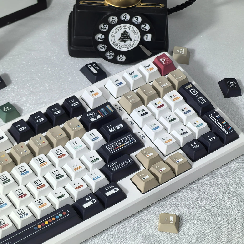 韩国键帽 极繁主义主题键帽 135 键樱桃 Pbt 俄语英语复古键帽黑白设计“L”形输入键