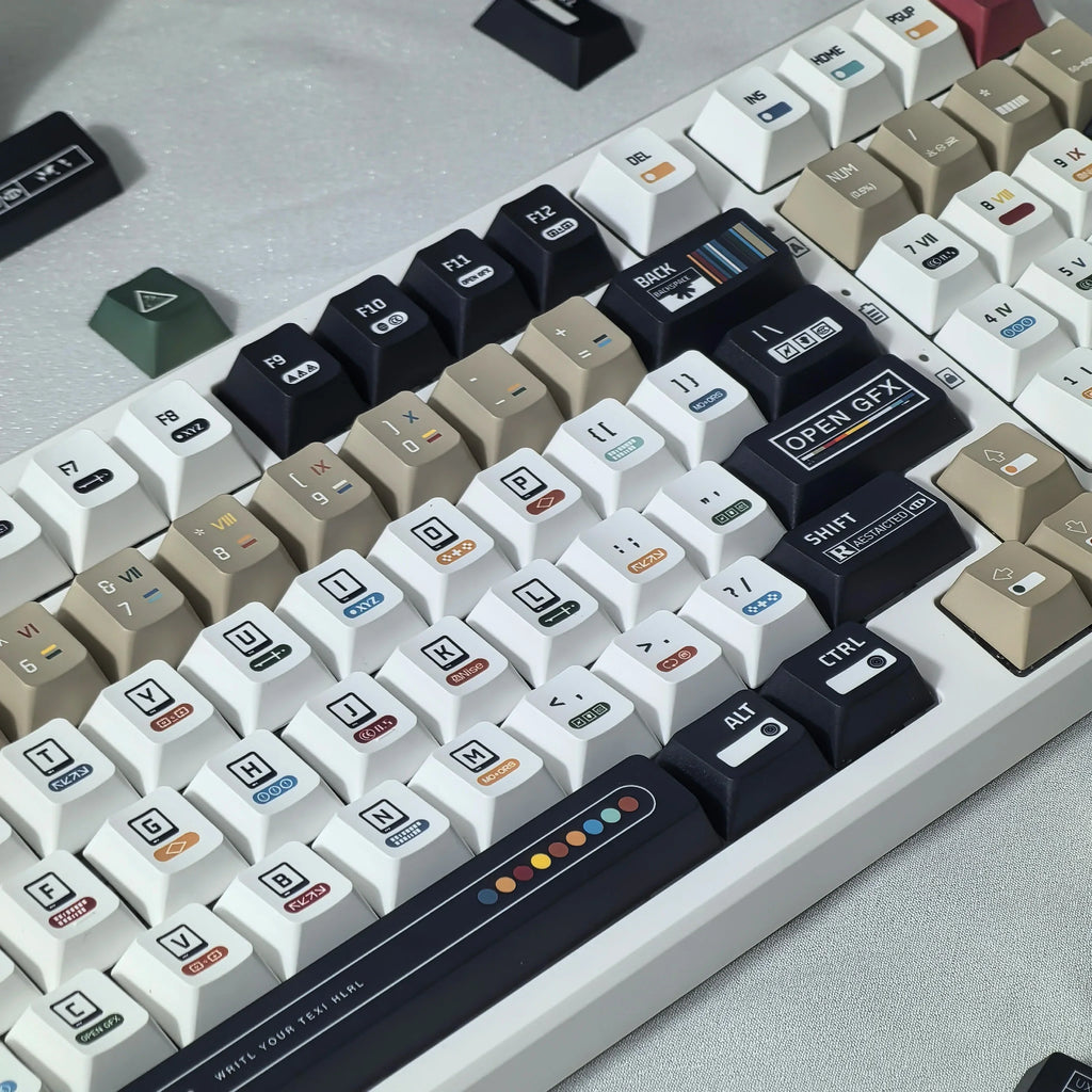 韩国键帽 极繁主义主题键帽 135 键樱桃 Pbt 俄语英语复古键帽黑白设计“L”形输入键