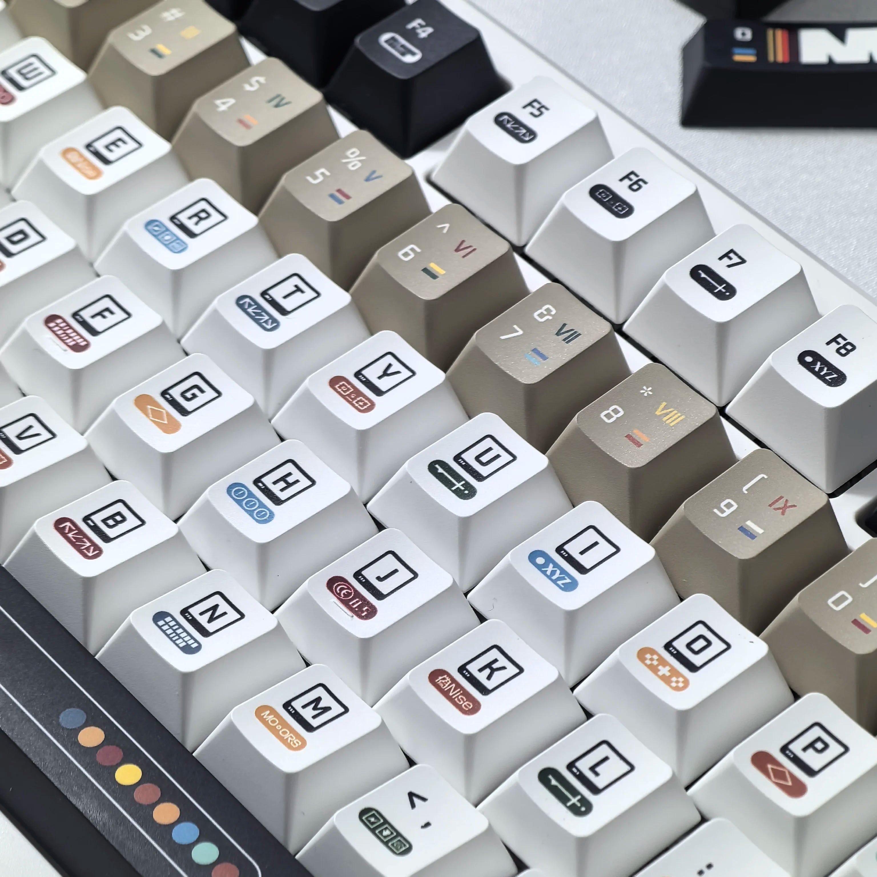 韩国键帽 极繁主义主题键帽 135 键樱桃 Pbt 俄语英语复古键帽黑白设计“L”形输入键