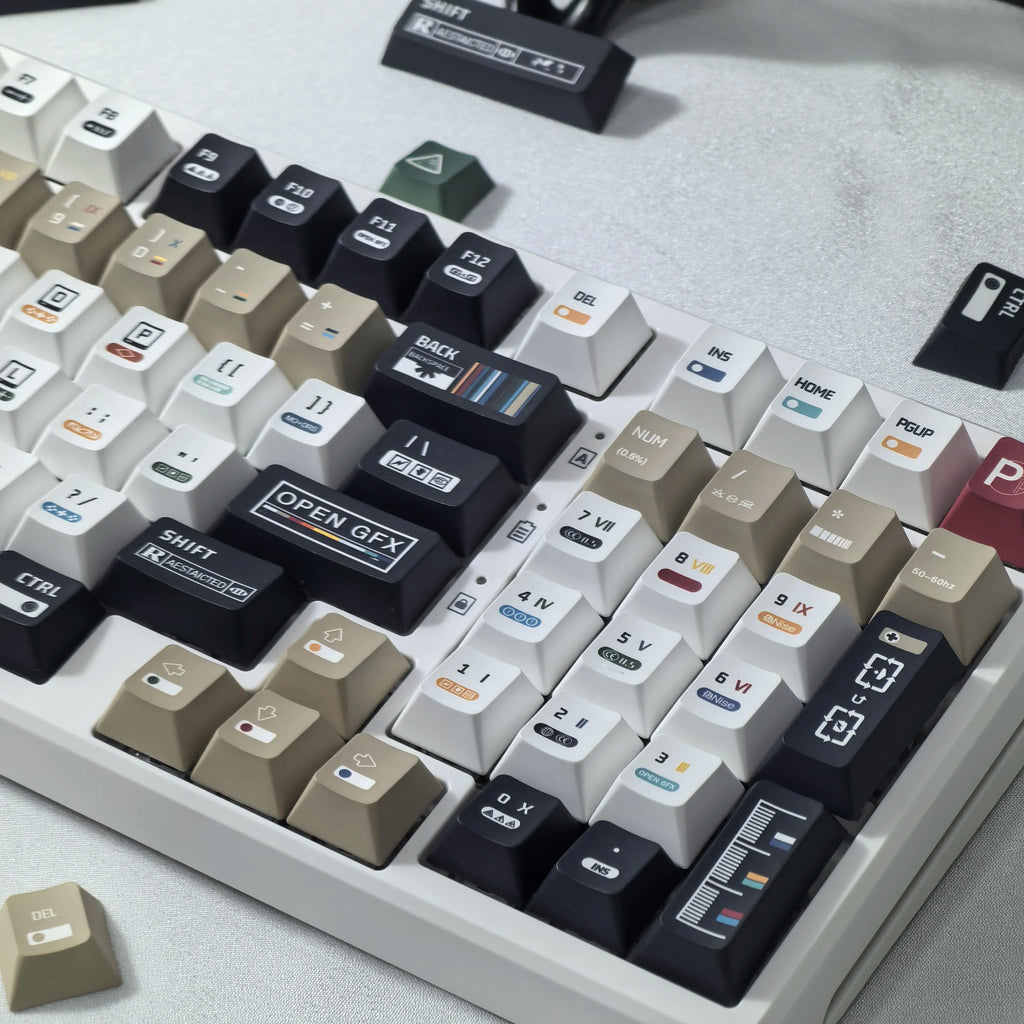 韩国键帽 极繁主义主题键帽 135 键樱桃 Pbt 俄语英语复古键帽黑白设计“L”形输入键