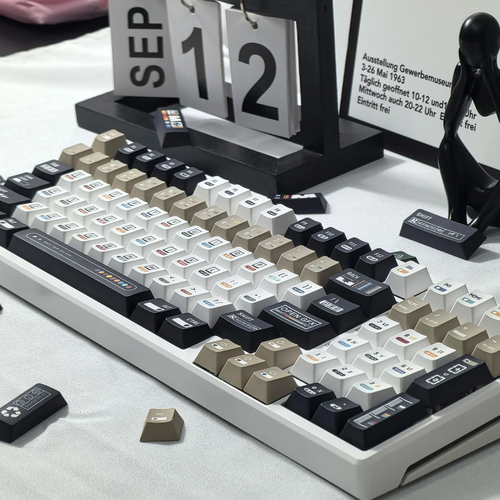 韩国键帽 极繁主义主题键帽 135 键樱桃 Pbt 俄语英语复古键帽黑白设计“L”形输入键