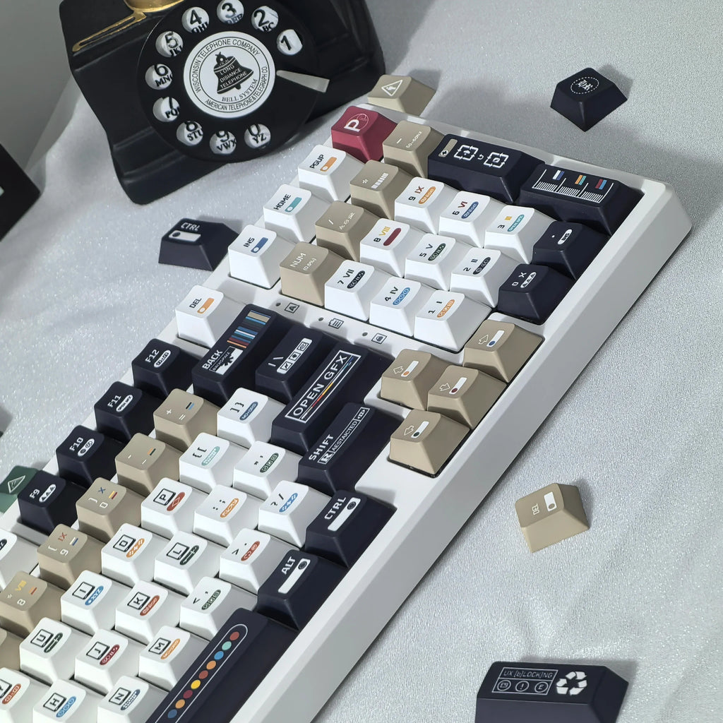 韩国键帽 极繁主义主题键帽 135 键樱桃 Pbt 俄语英语复古键帽黑白设计“L”形输入键