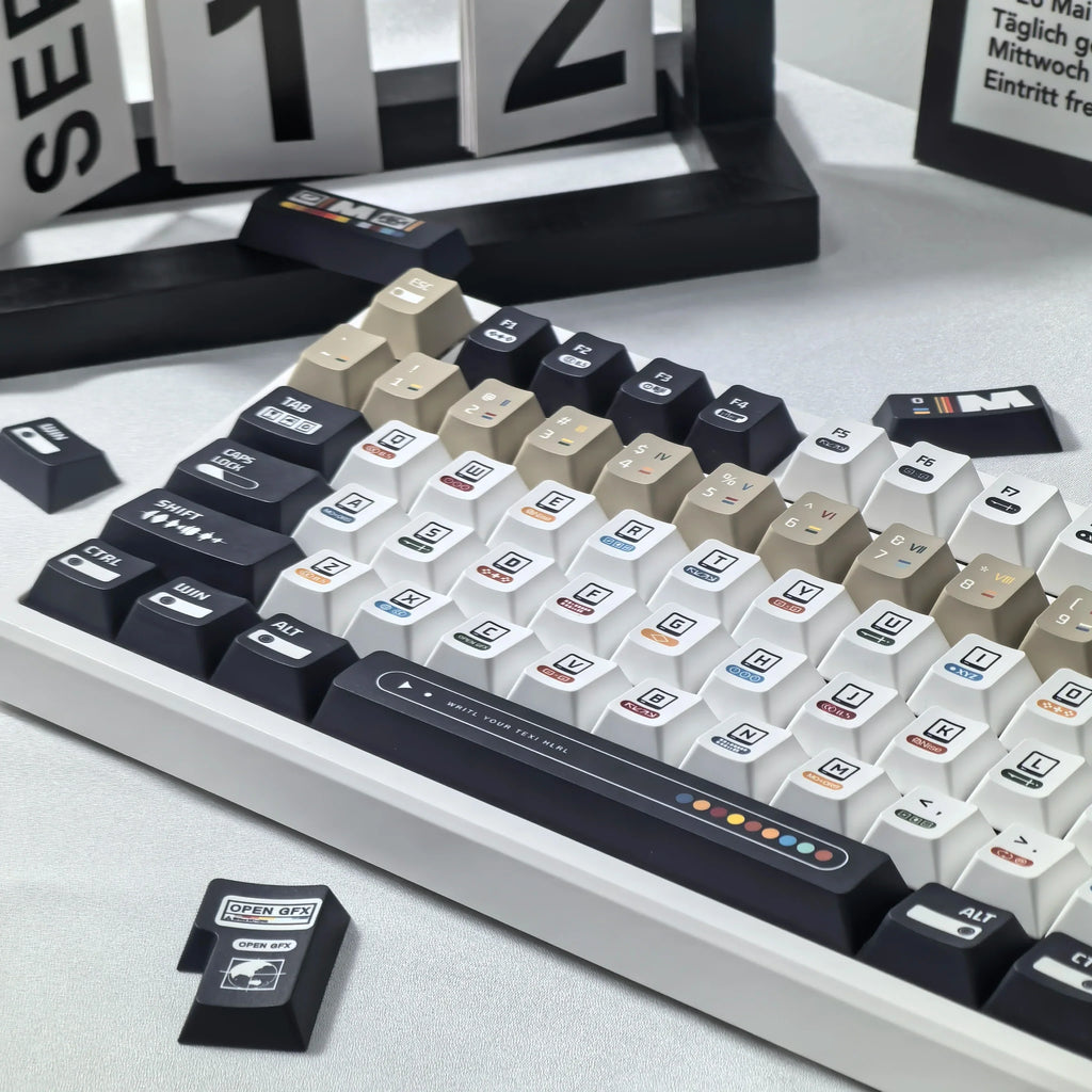 韩国键帽 极繁主义主题键帽 135 键樱桃 Pbt 俄语英语复古键帽黑白设计“L”形输入键