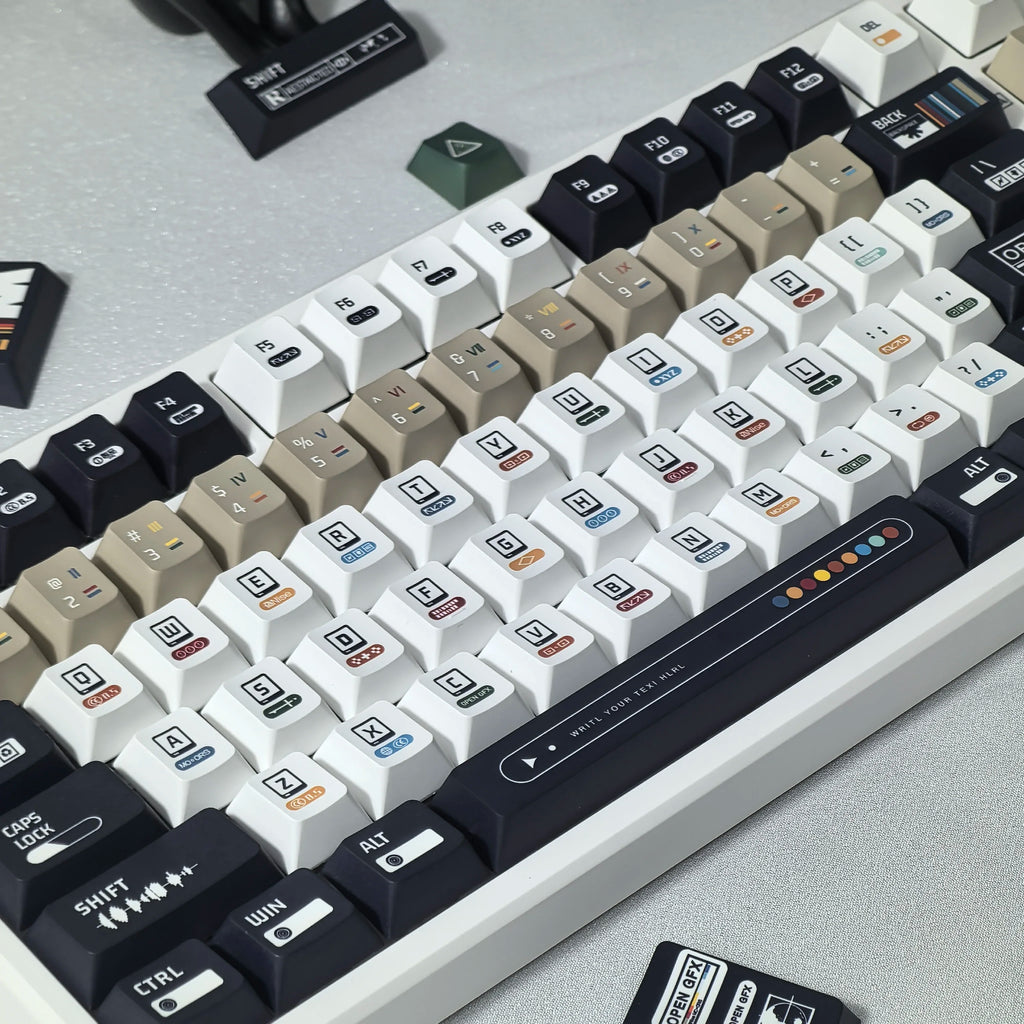 韩国键帽 极繁主义主题键帽 135 键樱桃 Pbt 俄语英语复古键帽黑白设计“L”形输入键