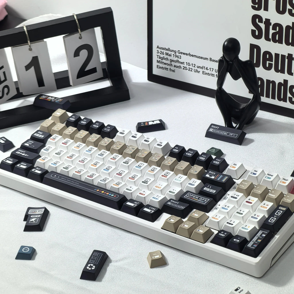 韩国键帽 极繁主义主题键帽 135 键樱桃 Pbt 俄语英语复古键帽黑白设计“L”形输入键