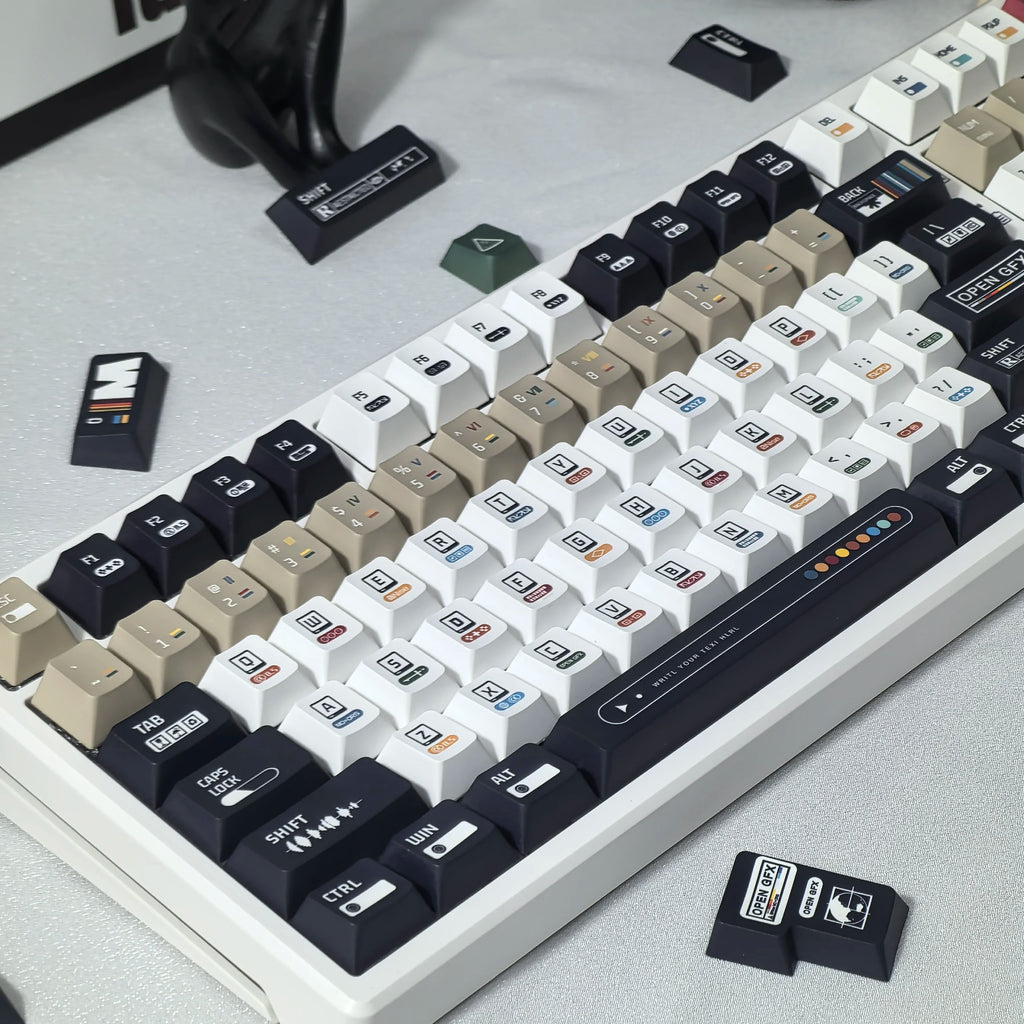 韩国键帽 极繁主义主题键帽 135 键樱桃 Pbt 俄语英语复古键帽黑白设计“L”形输入键