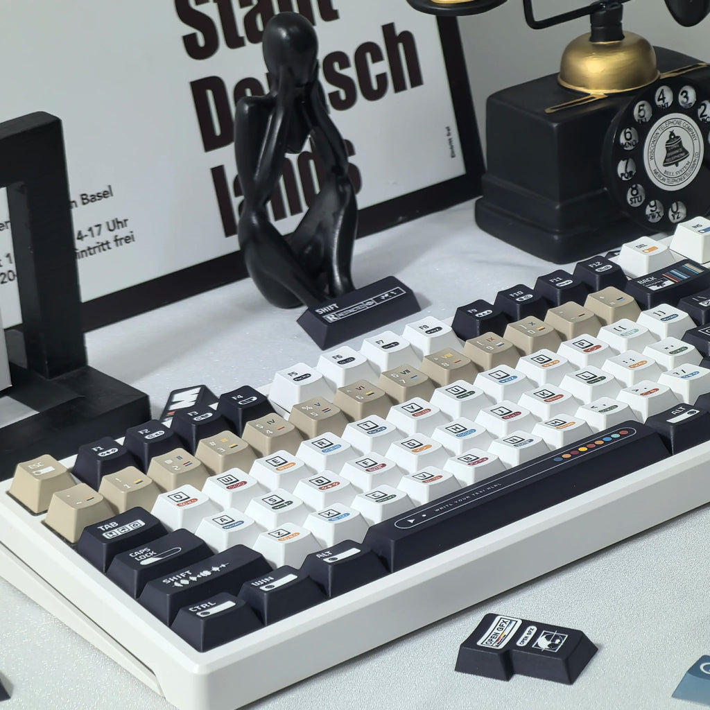 韩国键帽 极繁主义主题键帽 135 键樱桃 Pbt 俄语英语复古键帽黑白设计“L”形输入键
